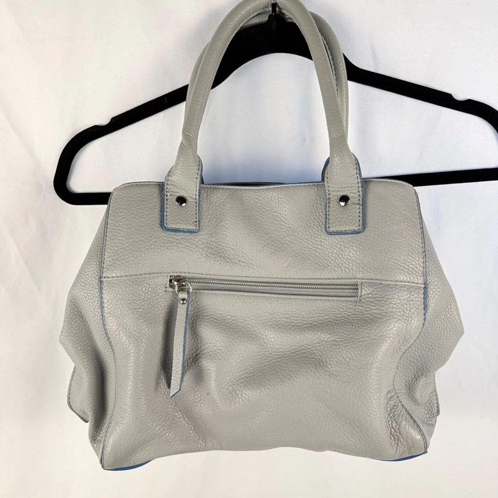 Perlina Gray Leather Satchel Shoulder Bag Blue‎ Trim Y2K